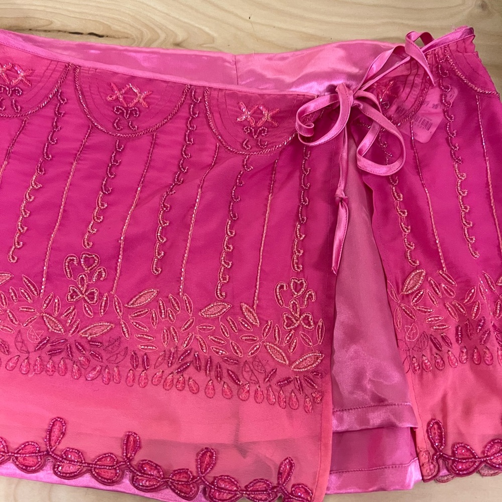Pink Embroidered Mini Wrap Skirt - Picture 5 of 6